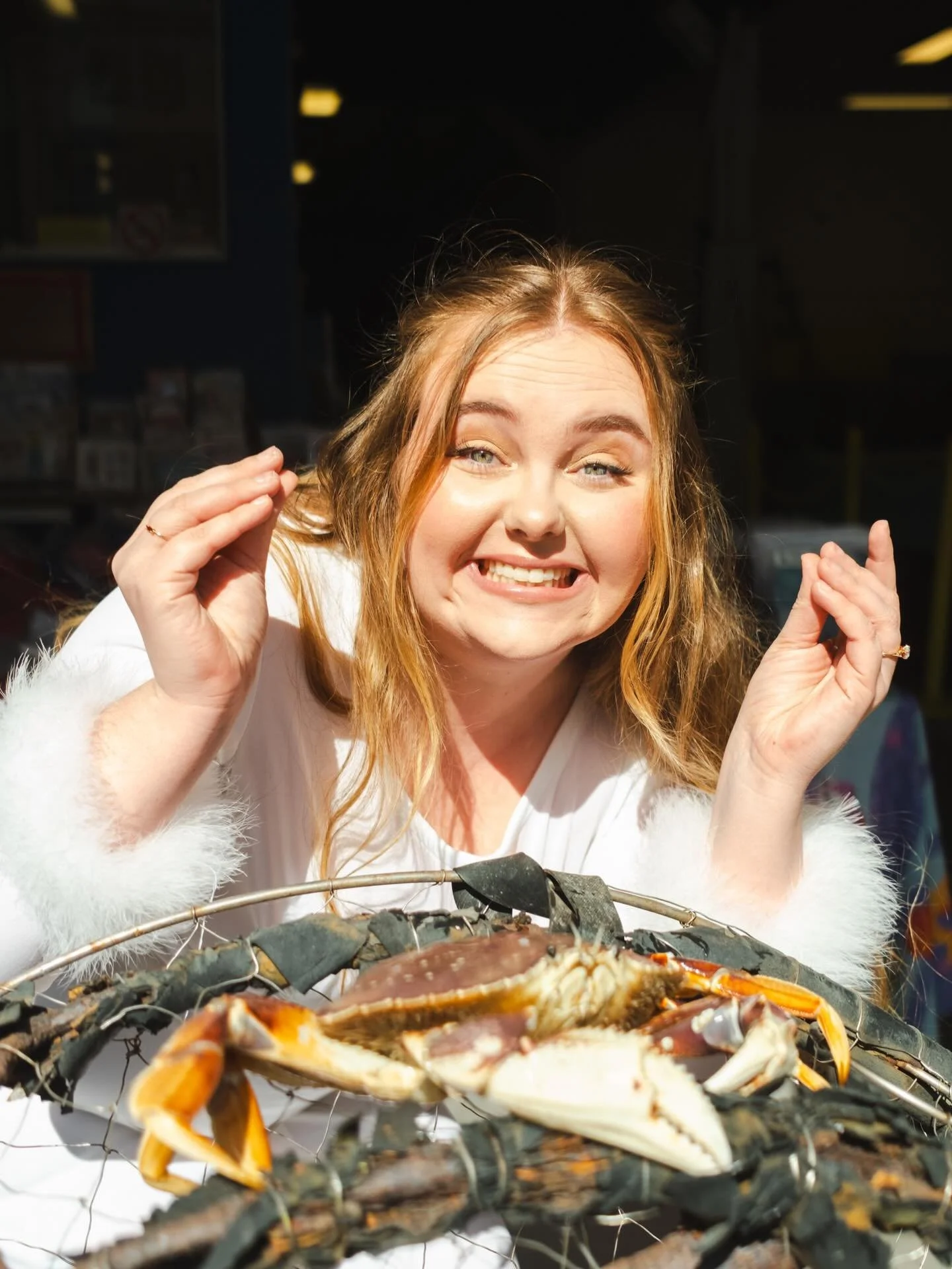 Don&rsquo;t be crabby 🦀, it&rsquo;s the weekend!
(And&hellip; wedding season is coming!)

An authentic slice of SF life with @aliotolazio

Feather-cuff dress available (Love feathers? We&rsquo;ve got feathers!)

#vintagebridal #vintagewedding #sfwed
