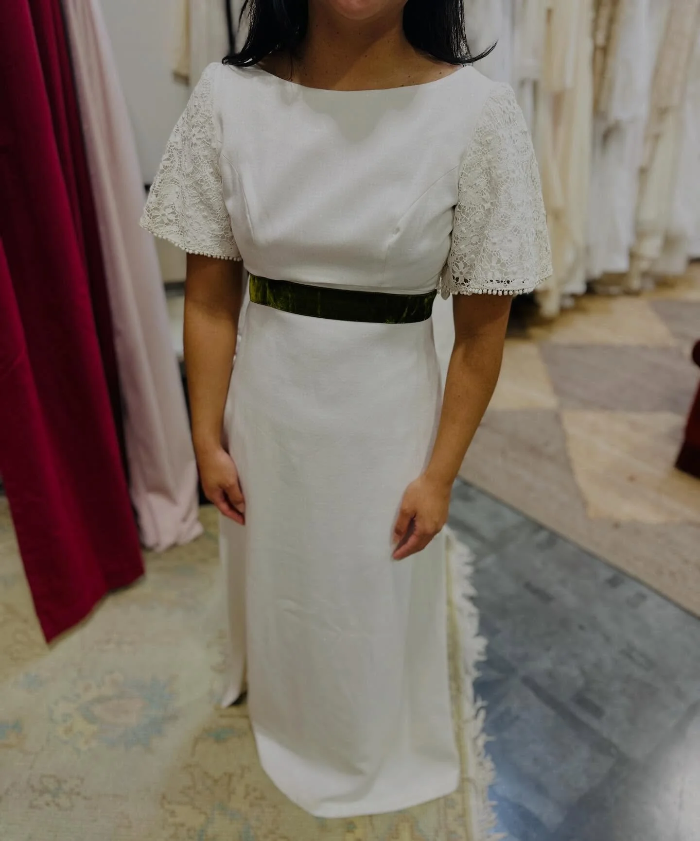 The cutest dress for a summer wedding event, on the cutest model - a real-life bride!

It&rsquo;s fun to envision how to modernize or modify these unique vintage pieces. For this one, we discussed taking off the under sleeve for more movement and an 