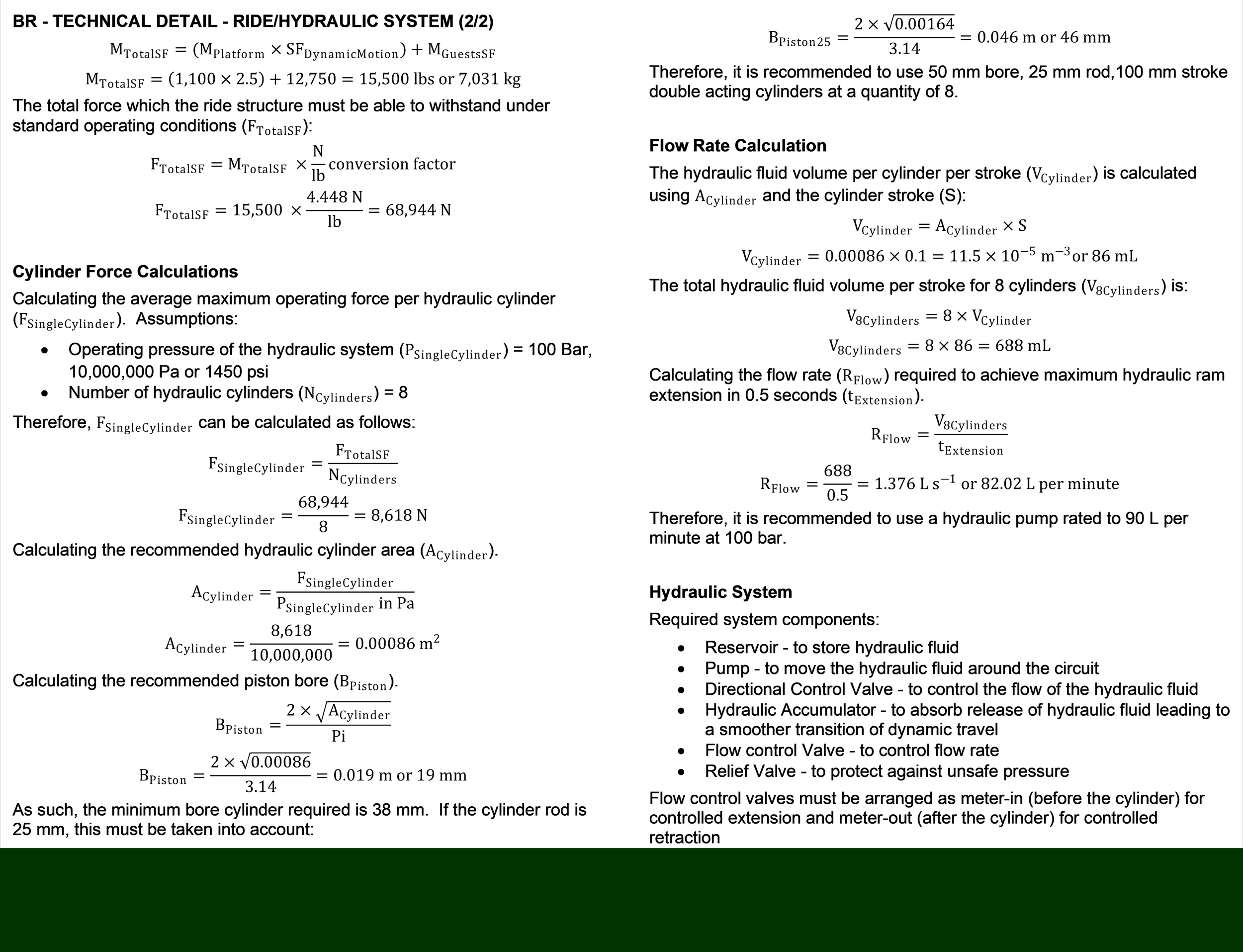 Ride Hydraulic System Calculations 2/2, Blimp Room