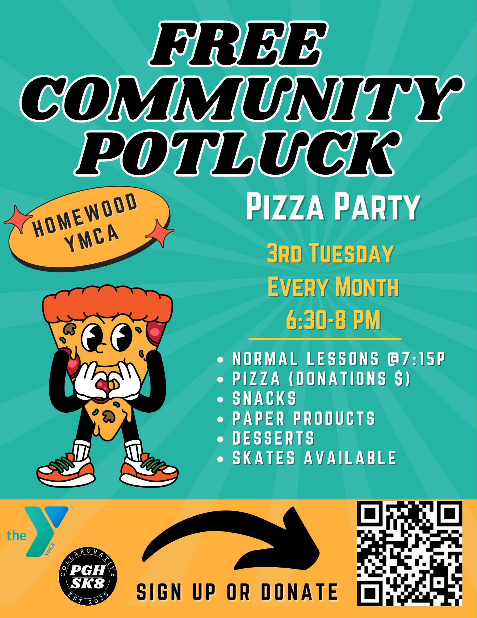 Community Pizza Party and FREE SK8 