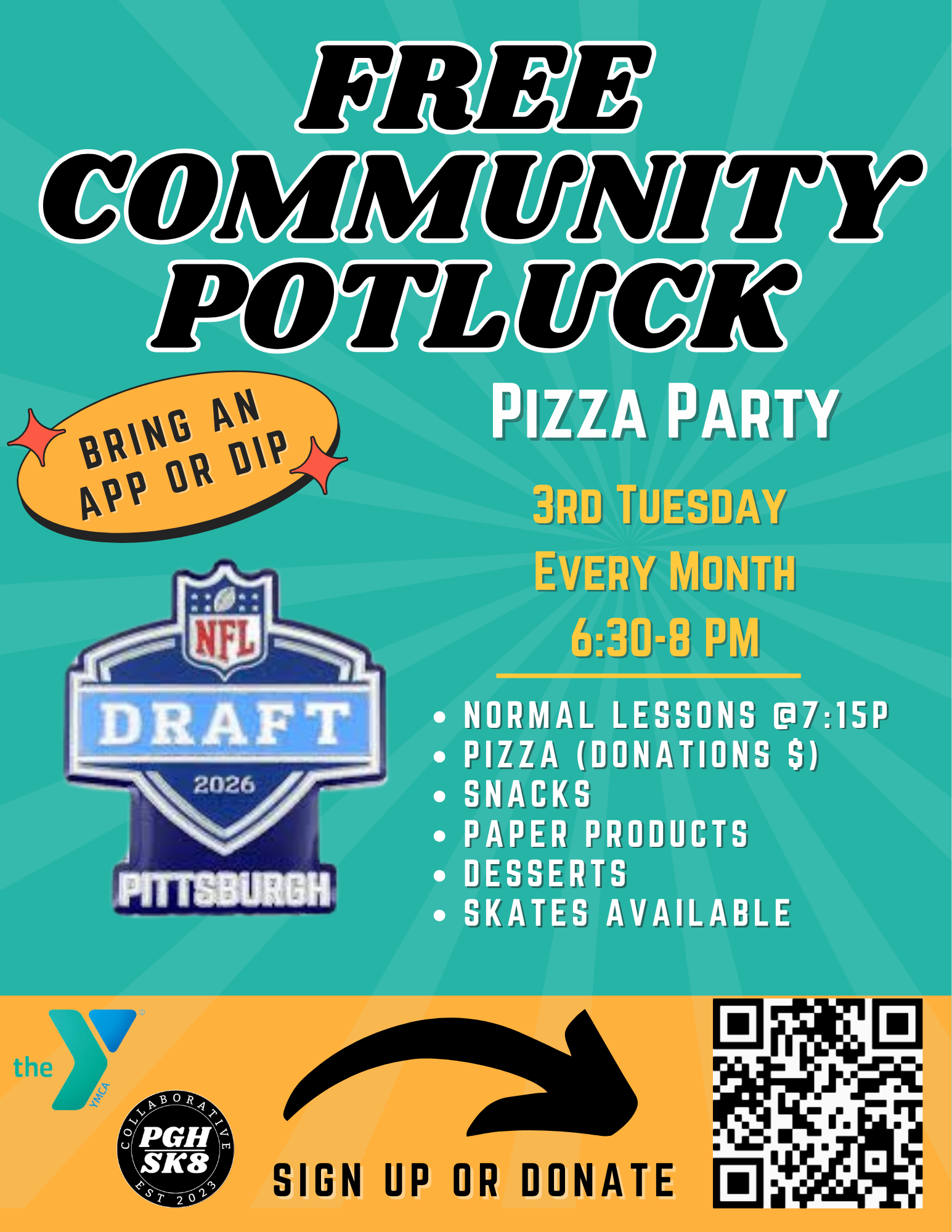 Community Pizza Party and FREE SK8 