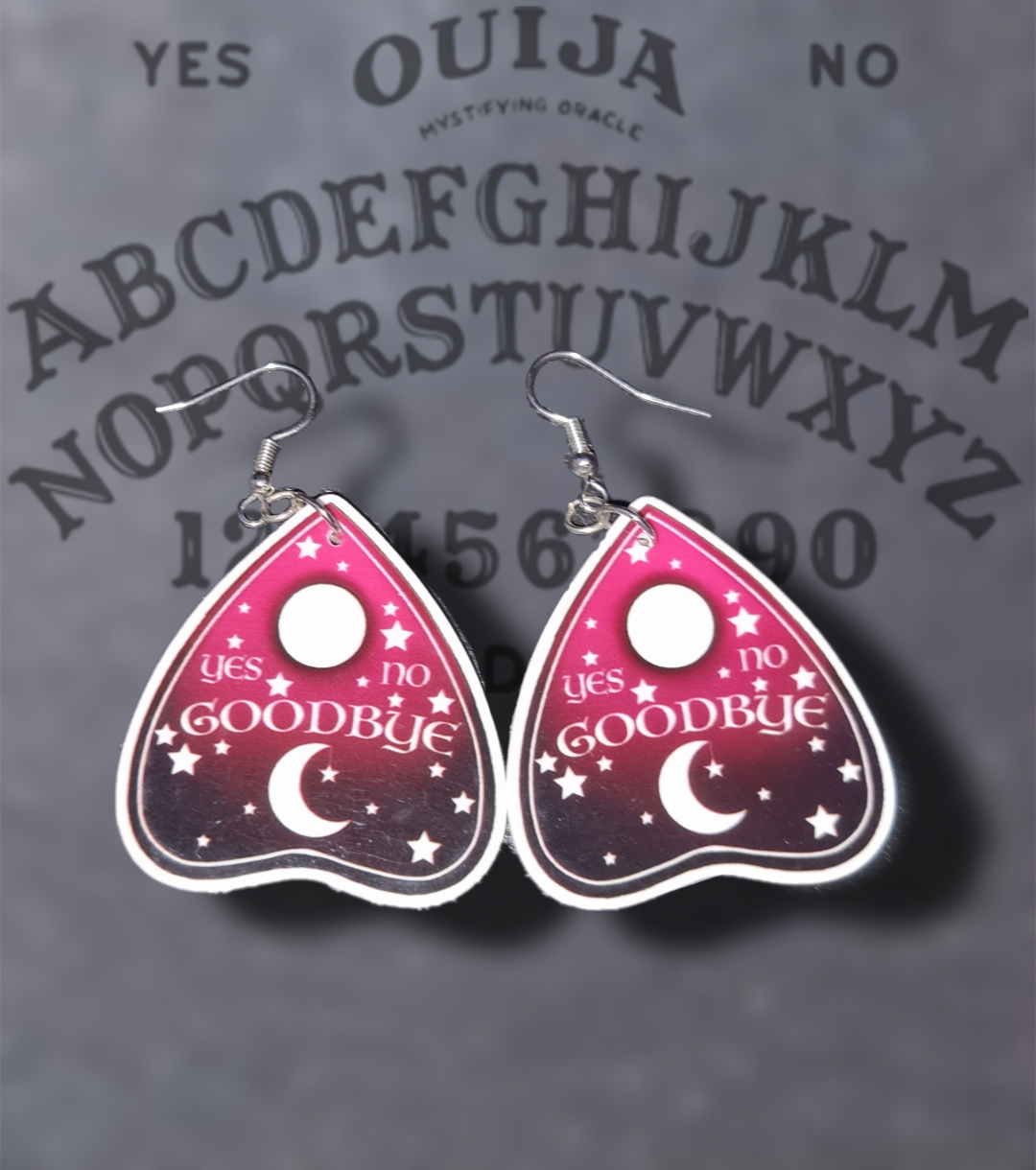 planchette Ouija pink black earrings