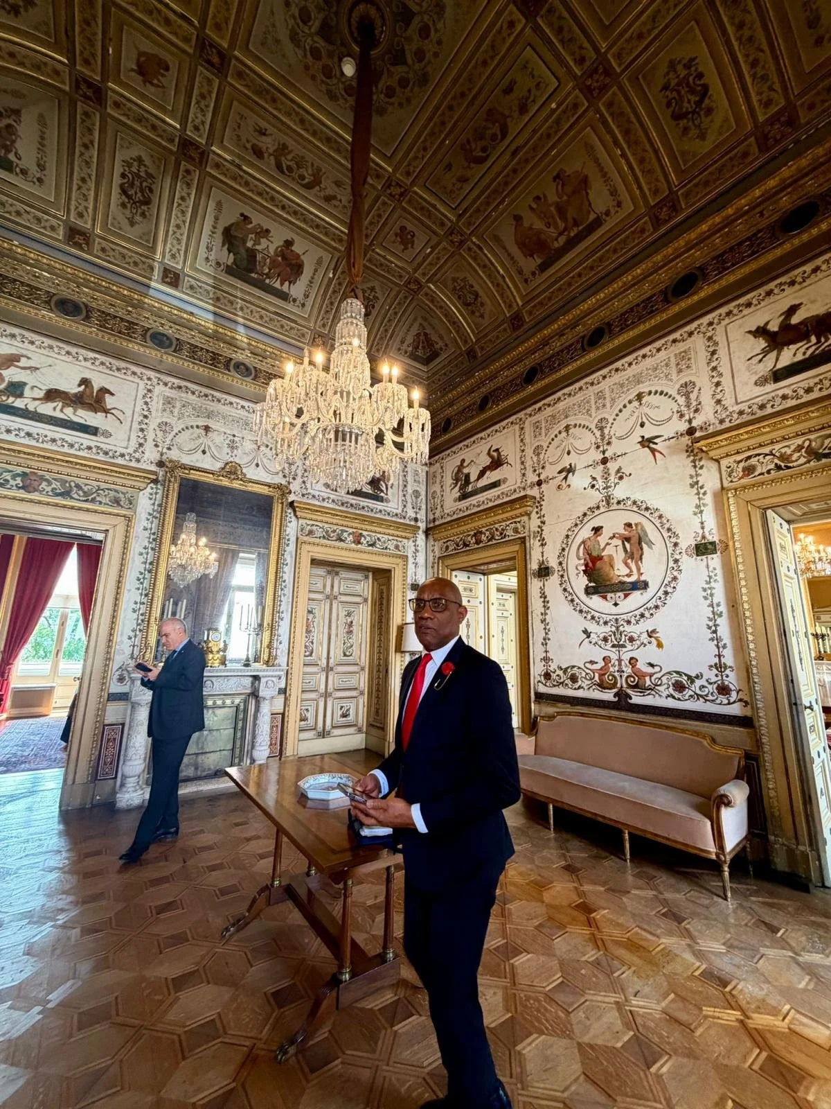 Dr. Philbert Aaron on official diplomatic business at the Palace of Necessidades — headquarters of Portugal's Ministry of Foreign Affairs — Lisbon, May 2026.