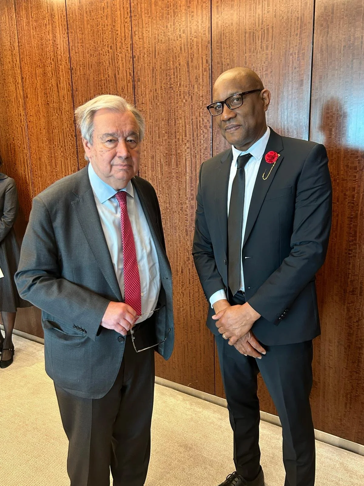 Dr. Philbert Aaron at the CARICOM Permanent Representatives' Dialogue with UN Secretary-General António Guterres — UN Headquarters, New York, May 2025.