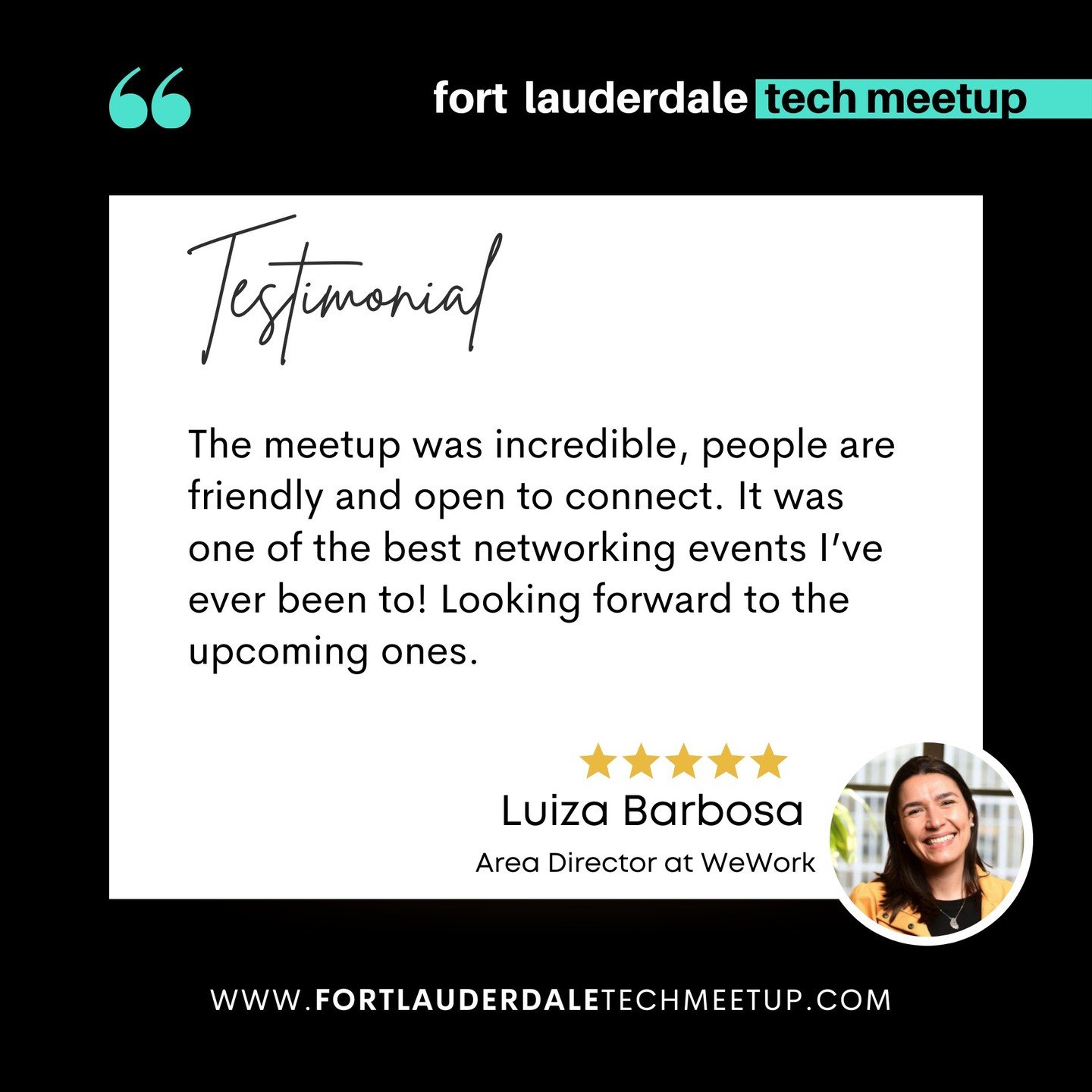 Not sure what to expect at the Fort Lauderdale Tech Meetup? Just hear what Luiza Barbosa, Area Director at WeWork had to share about her experience! 

Join us this Monday, April 15th at The Fitz Bar in celebration of Miami Tech Month: RSVP link in bi