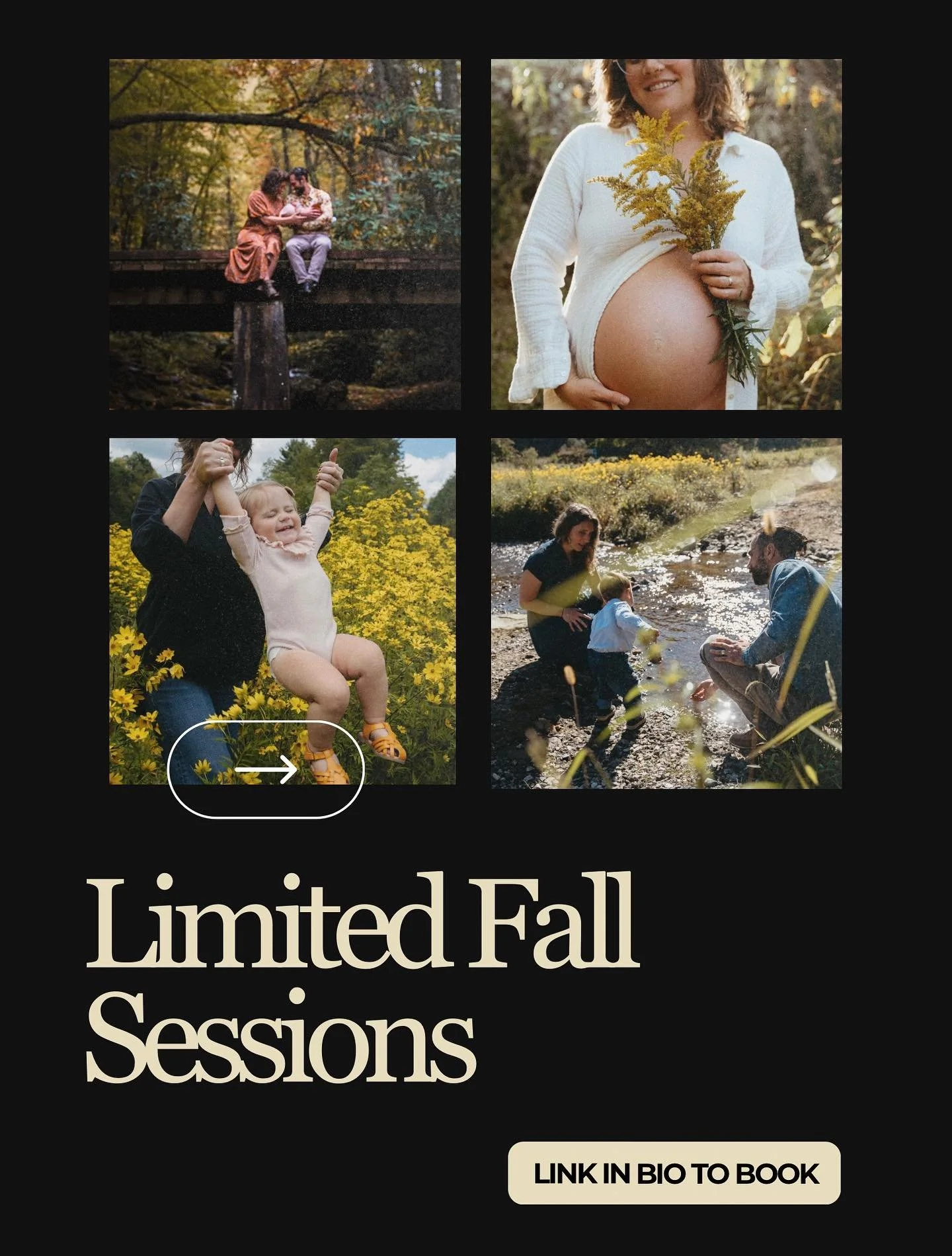 I have a few more fall photo session spots available during peak leaf change ✨

There are some incredible fall locations to choose from ⛰️

Each session is 1 hour long and includes 25+ High Resolution Photos available for digital download in an onlin