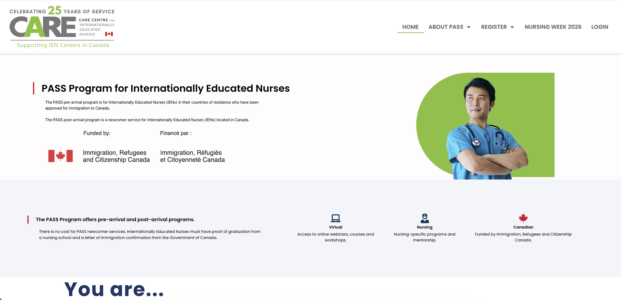 Screenshot of Care Centre for Internationally Educated Nurses website