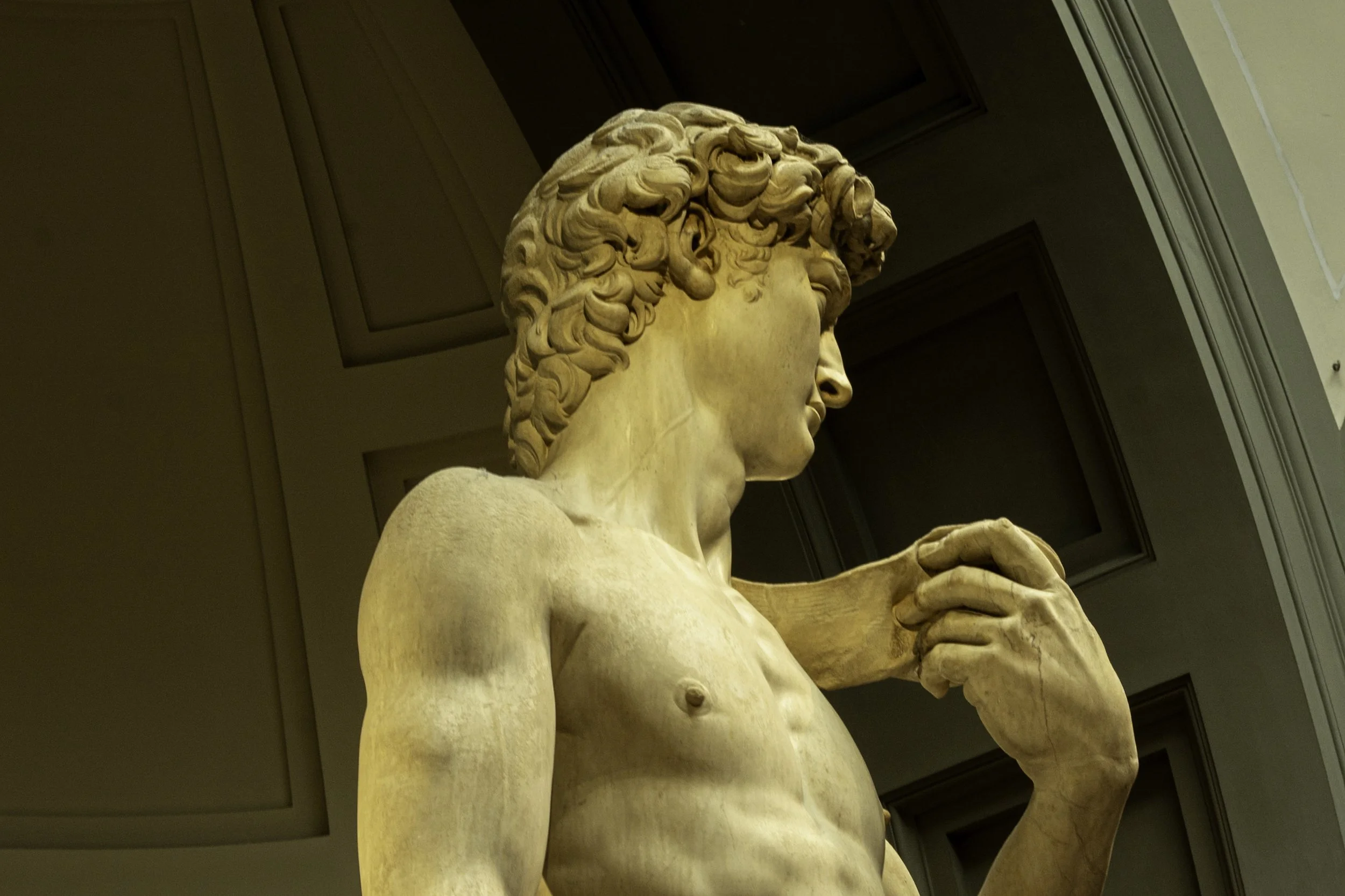 It's hard to maintain perspective when looking up this 17-foot representation of the "small" shepherd boy who downed a giant.