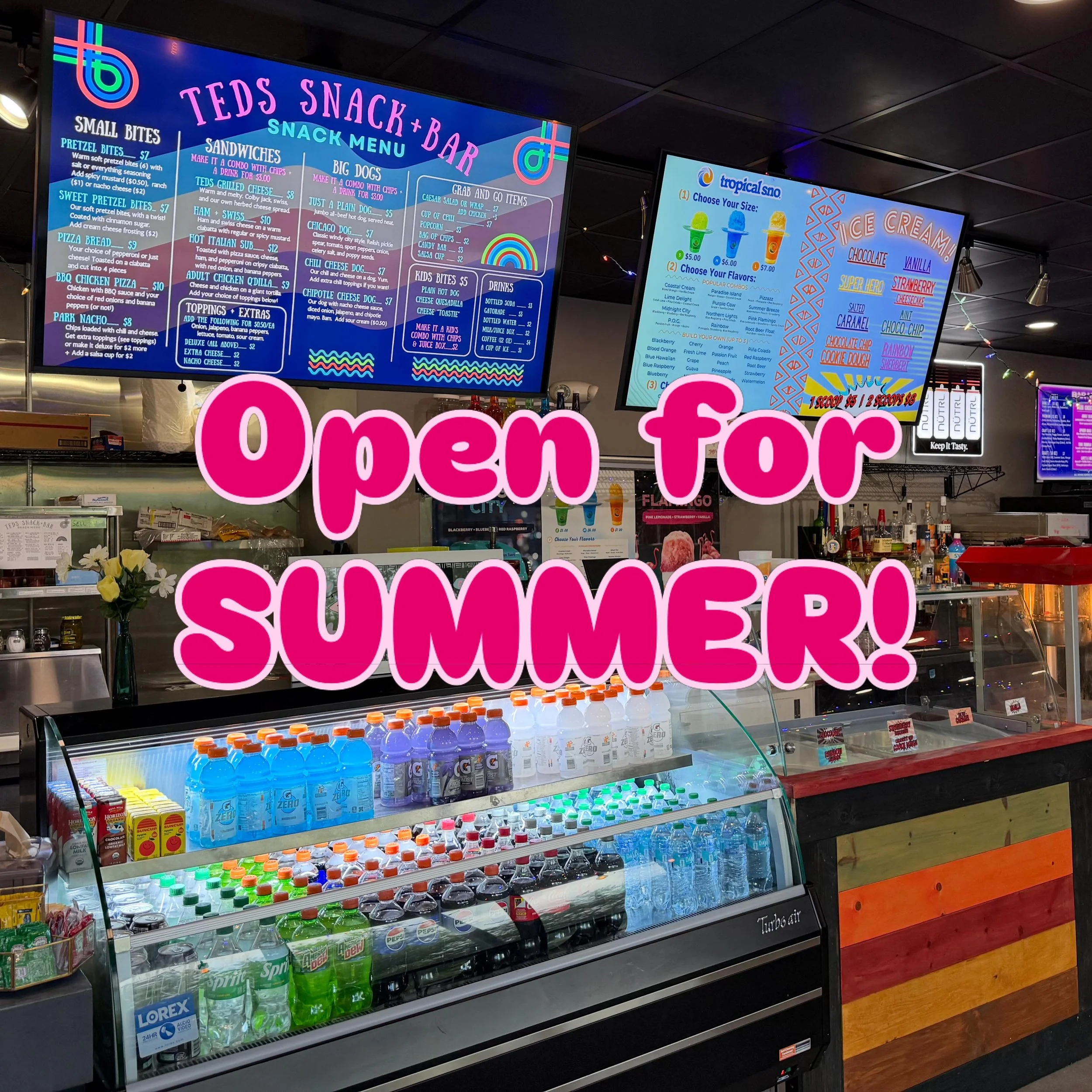 We are OPEN @ PROMENADE PARK! Come see the crew &amp; get a refreshing DORA Beverage, ice cream, or a little park snack!

#teds #snackbar #fortwayne #dtfw #open