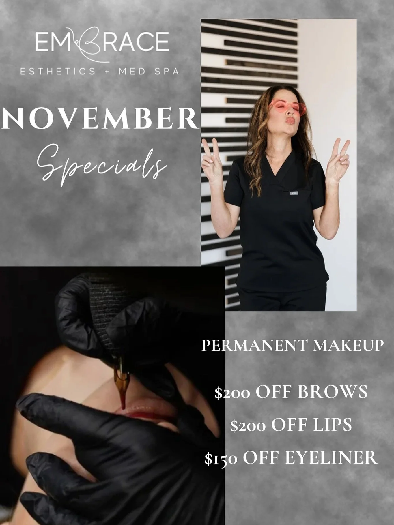 🍂 November is all about effortless beauty.
This month at Embrace, enhance your natural beauty✨

Wake up with perfectly shaped brows or softly blushed lips that give you that natural, everyday glow. 💕

📅 Now booking through November: vagaro.com/emb