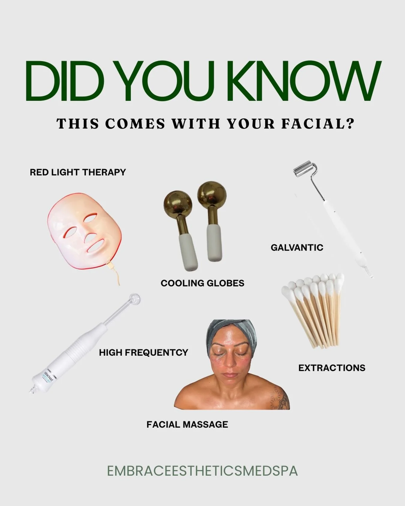 You&rsquo;re not &ldquo;just getting a facial.&rdquo;

You&rsquo;re getting red light therapy.
You&rsquo;re getting high frequency.
You&rsquo;re getting cooling globes.
You&rsquo;re getting extractions.
You&rsquo;re getting galvanic infusion.
You&rsq