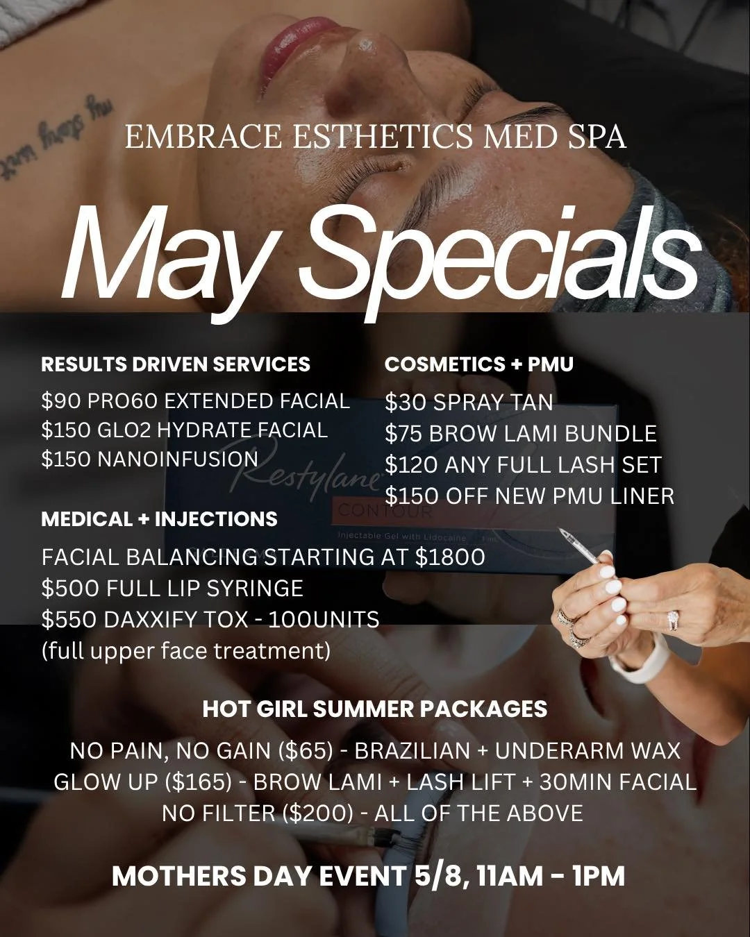 May specials are officially here 🌷✨

Whether you&rsquo;re wanting glowing skin, smoother texture, fresh brows, lashes for summer, or finally booking the treatment you&rsquo;ve been thinking about for months&hellip; this is your sign 👀

We tried to 