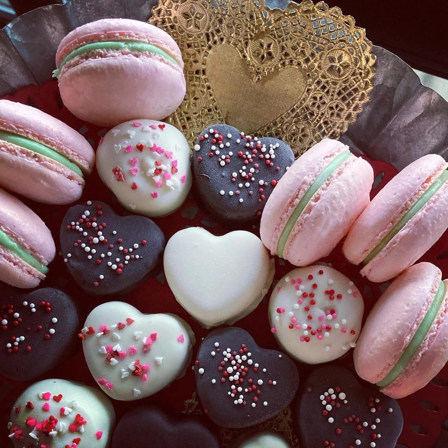 Valentine's themed heart-shaped macarons 