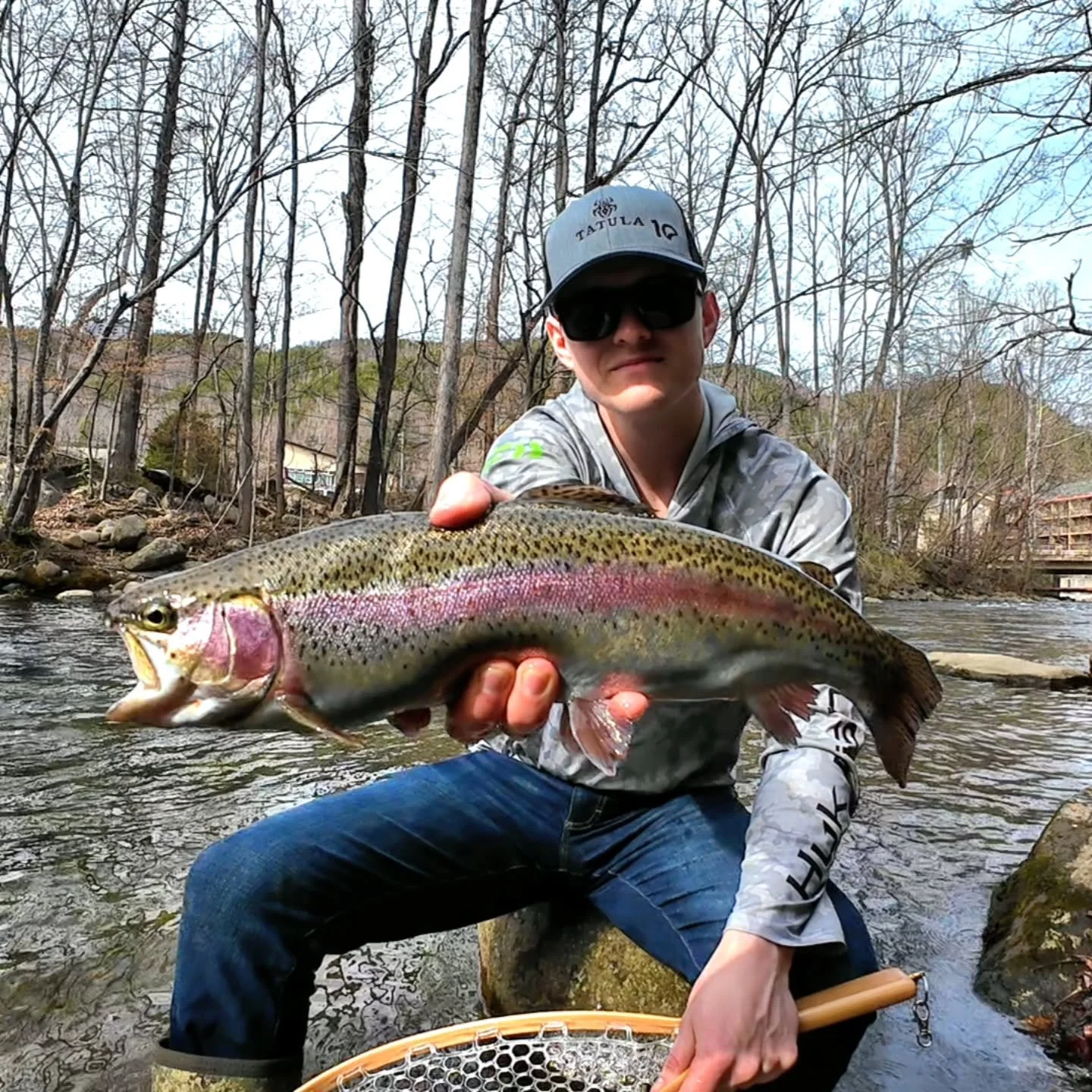 Rough day at the office.. 

Bait(s): Alternated between a pink Engineered For Hooksets Imp &amp; a black Wooly Bugger

Setup: 6' Ultralight/500 size spinning reel

Line: 15lb braid to an 8lb fluoro leader 

#troutfishing #rainbowtrout #streamfishing 