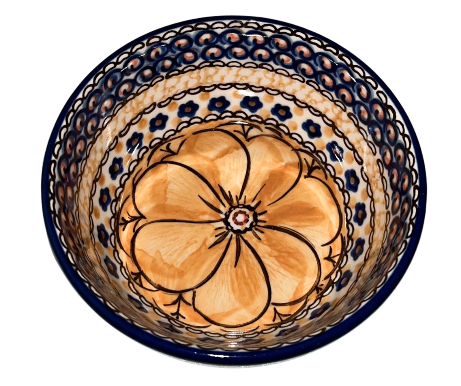 Ceramika Artystyczna U408B Polish Pottery 5 inch Ice Cream Bowl. J Chyla. Marigold Dreams