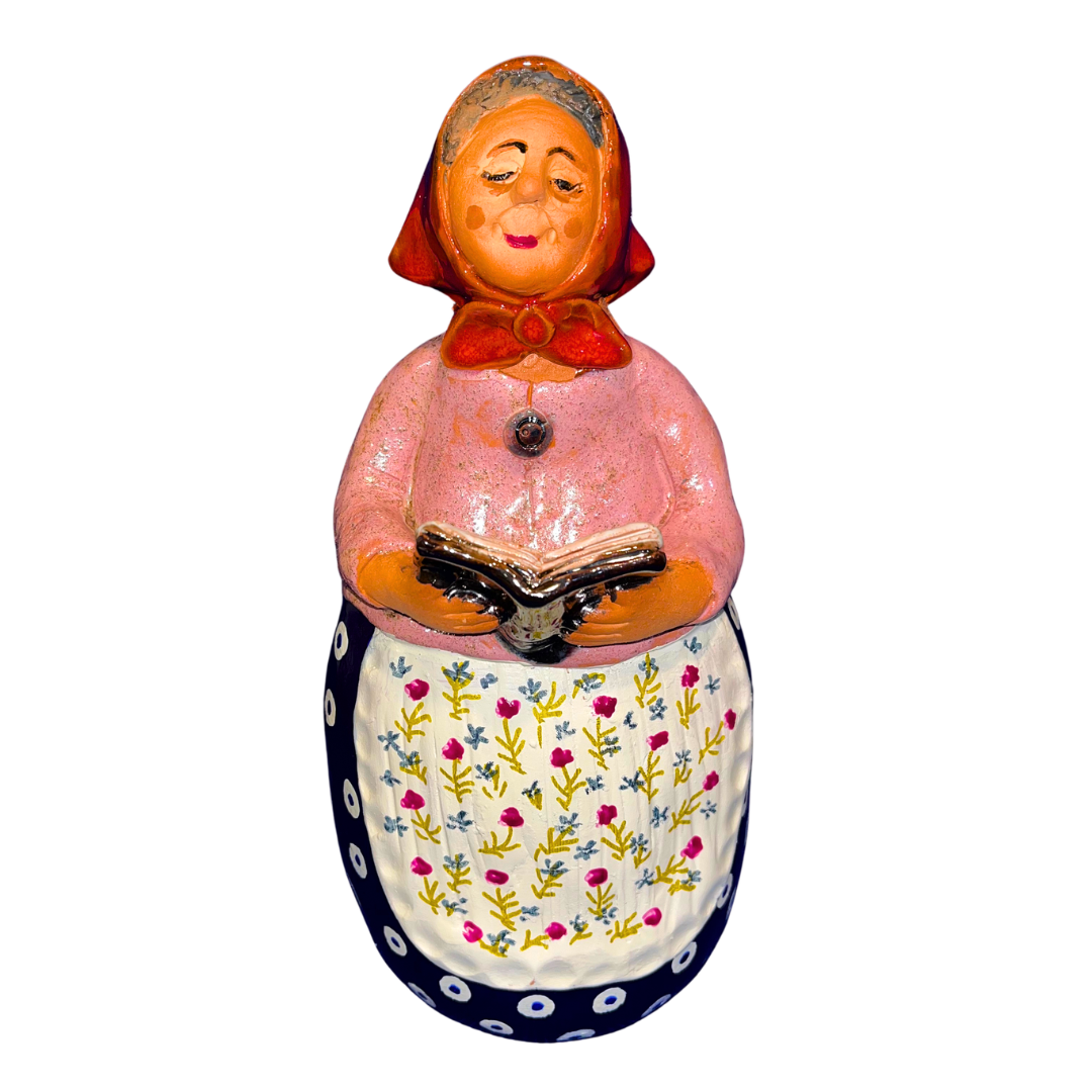 Polish Grannie Babcia with Book Handsculpted  Folk Art 12 inch 7751