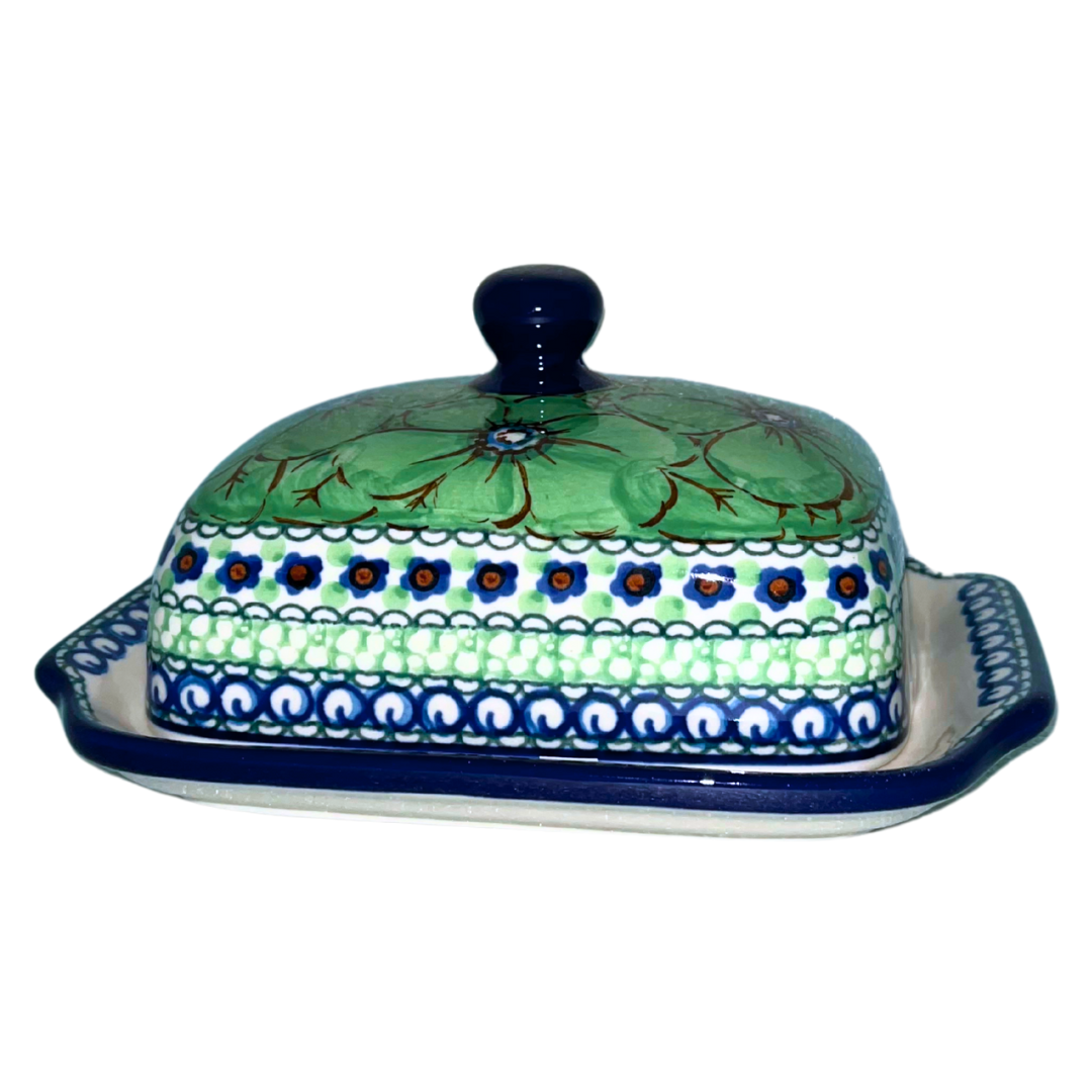 Polish pottery Pattern U408A “Green Poppies” with bold green floral design. Handmade stoneware, durable and dishwasher safe.
