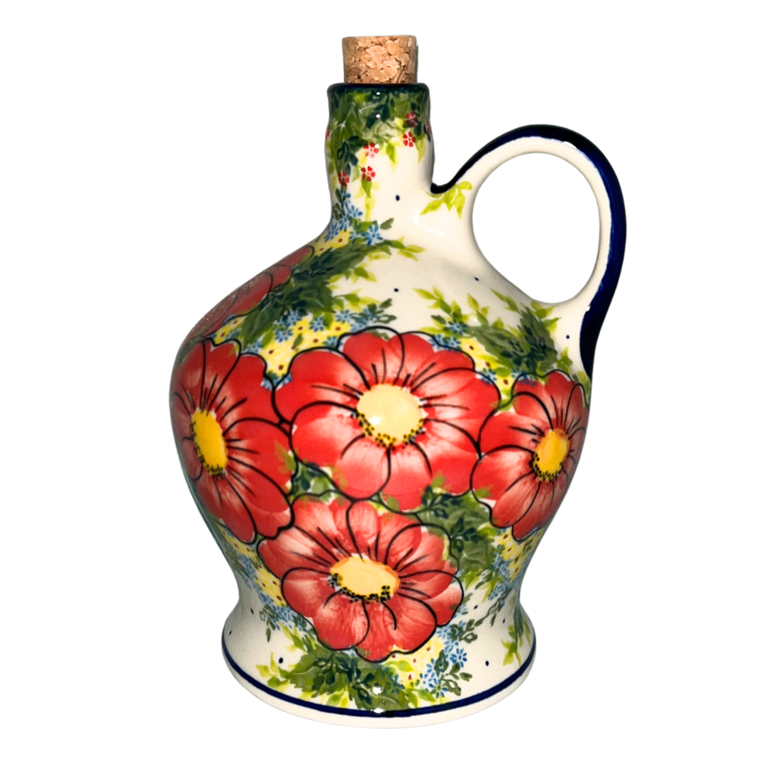 KALICH POLISH POTTERY 1 Liter Bottle - Pattern 730 Red Poppy Garden