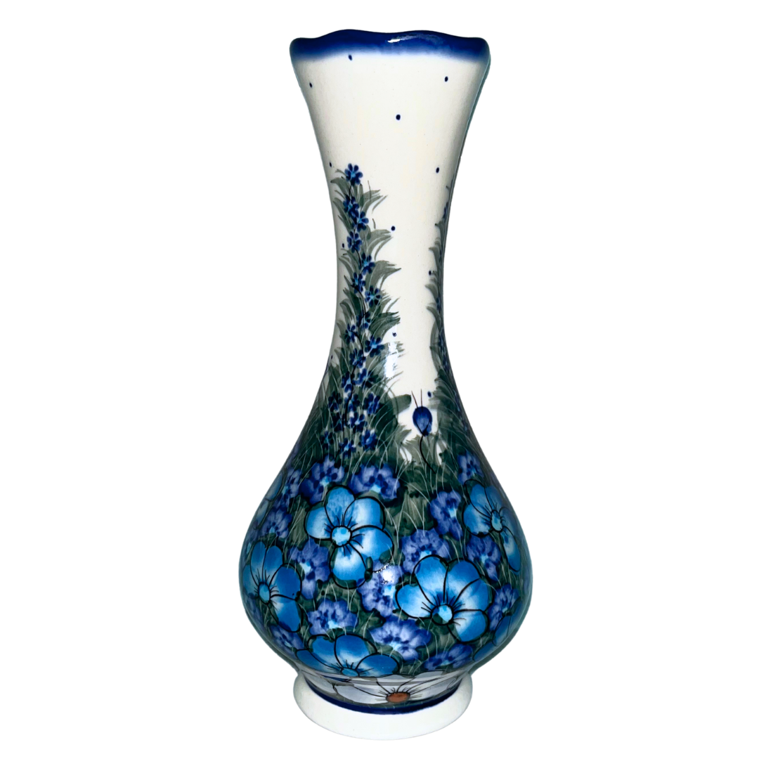 Ceramika Kalich Pattern 127/12 Wildflowers in Blue Polish pottery with hand-painted floral design. Authentic Bolesławiec stoneware, durable, dishwasher, microwave, oven safe.