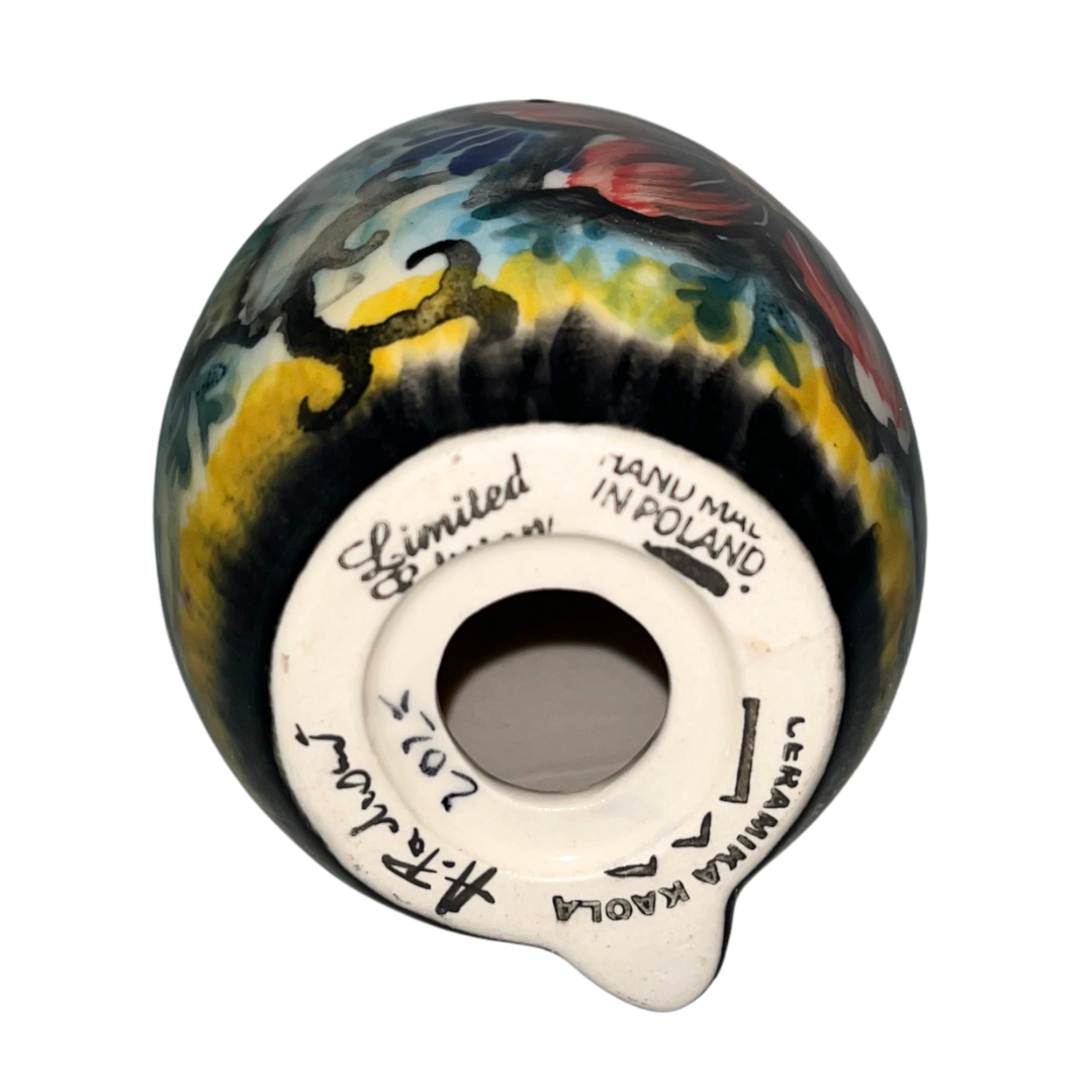 Handcrafted Kaola Studio 9" ceramic bunny, hand-painted floral design, limited edition, signed A Pachom 2025. Unique collectible home décor piece.