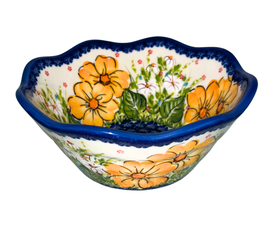 KALICH Polish Pottery 7 inch Viki Bowl - Wildflower Meadow Gold