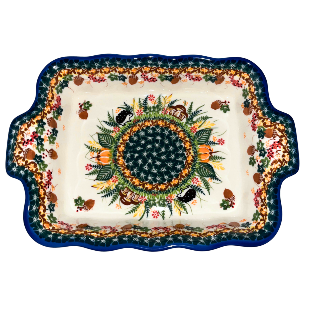 Ceramika Kalich Polish pottery hedgehog pattern 1046. Hand-painted stoneware with woodland design. Durable, oven-safe, and perfect for everyday use or gifting.