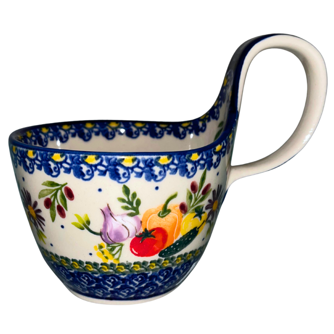 KALICH Polish Pottery Bowl with Loop Handle Unikat Vegetables