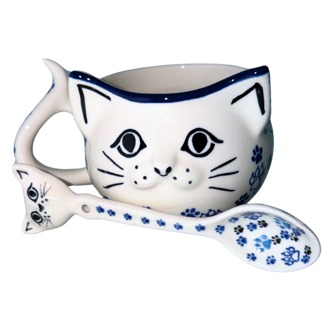 Ceramika Artystyczna Polish Pottery 1771x Boo Boo Kitty Cup & Spoon Set