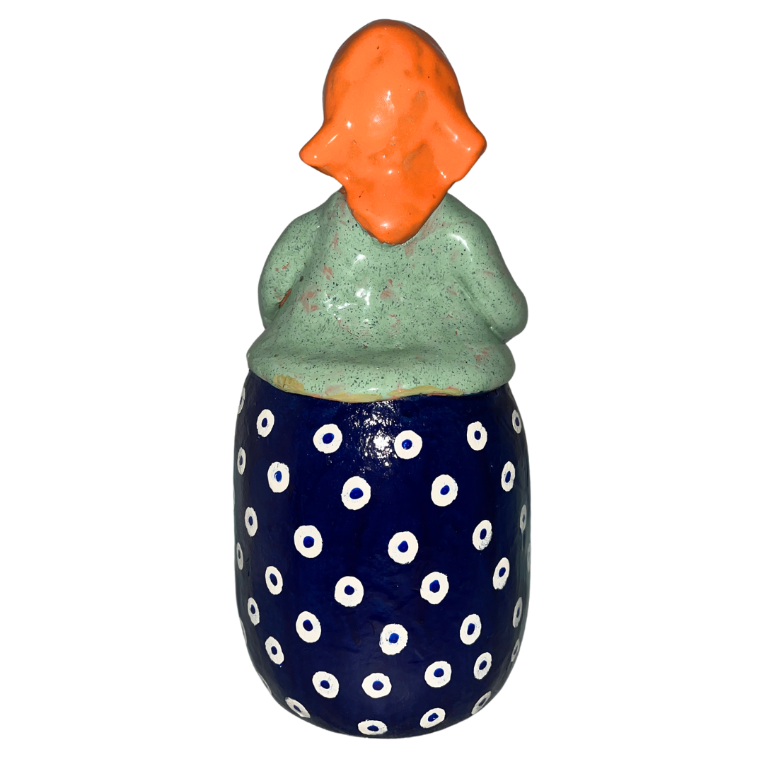 Hand-painted folk art babcia grannie figurine holding a rooster