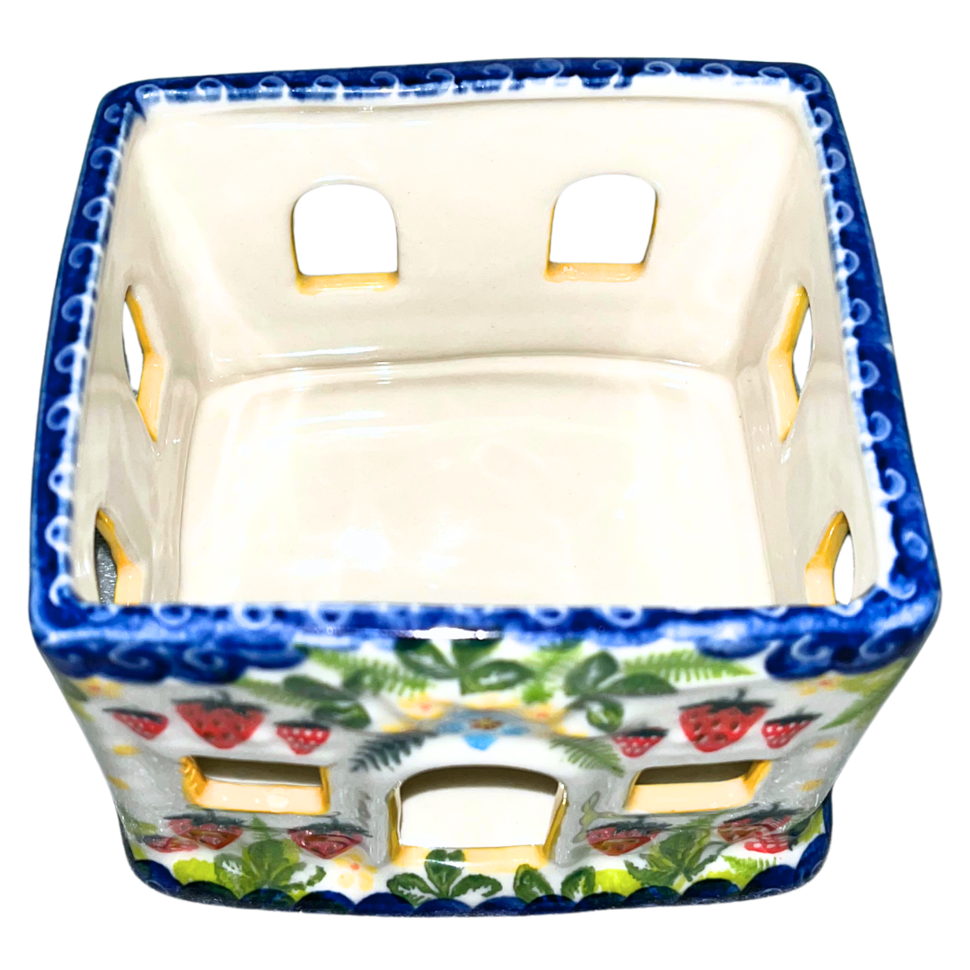 Ceramika Kalich Pattern 1085 Summer Strawberries Polish pottery with hand-painted strawberries, blossoms, and butterfly. Authentic Bolesławiec stoneware, dishwasher, microwave, and oven safe.