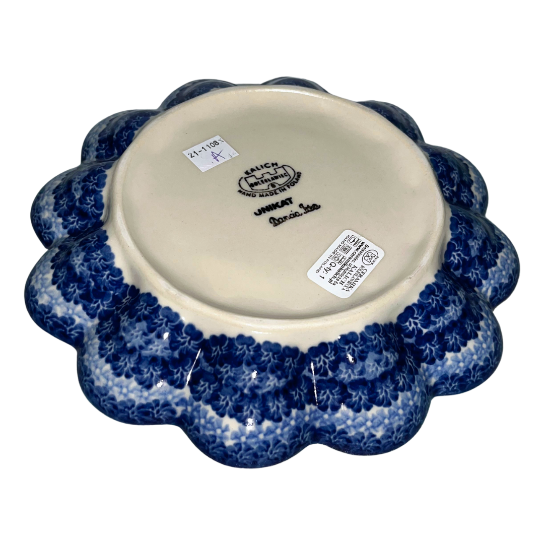 9" hand-painted Polish pottery egg plate with handle, floral and hummingbird design, perfect for serving eggs. Durable stoneware, dishwasher and microwave safe.