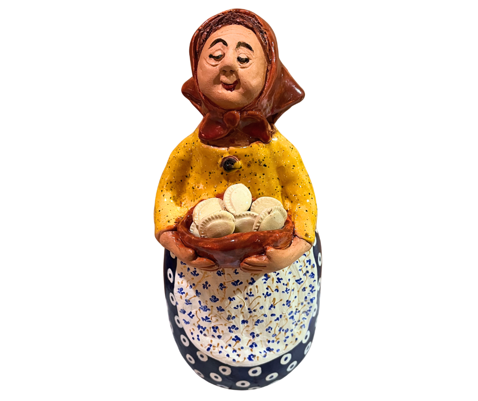 Polish Grannie Babcia with Pierogi Handsculpted 12 inch 7607