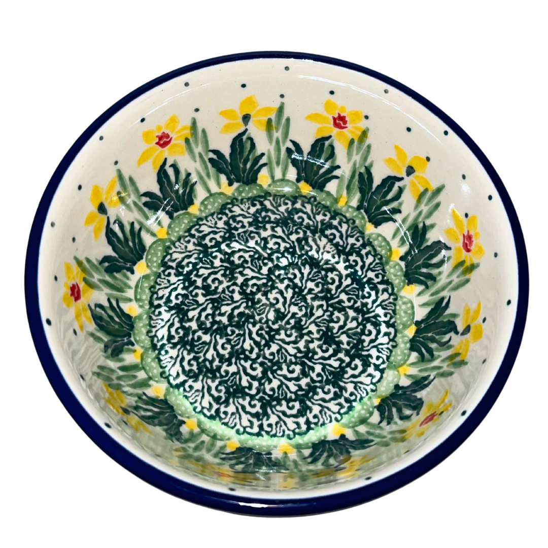 polish pottery 5 in ice cream bowl daffodils side view