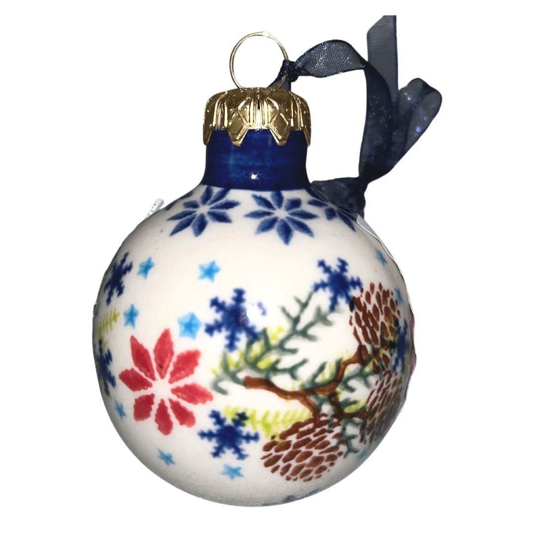vena polish pottery round ornament pinecones