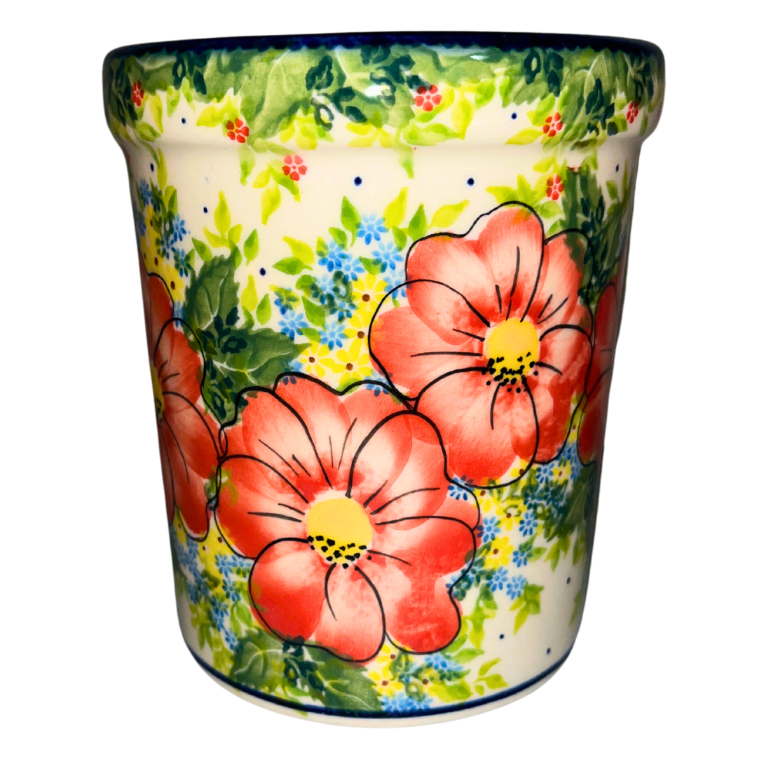 KALICH POLISH POTTERY 5.5 INCH UTENSIL HOLDER - PATTERN 730 RED POPPIES