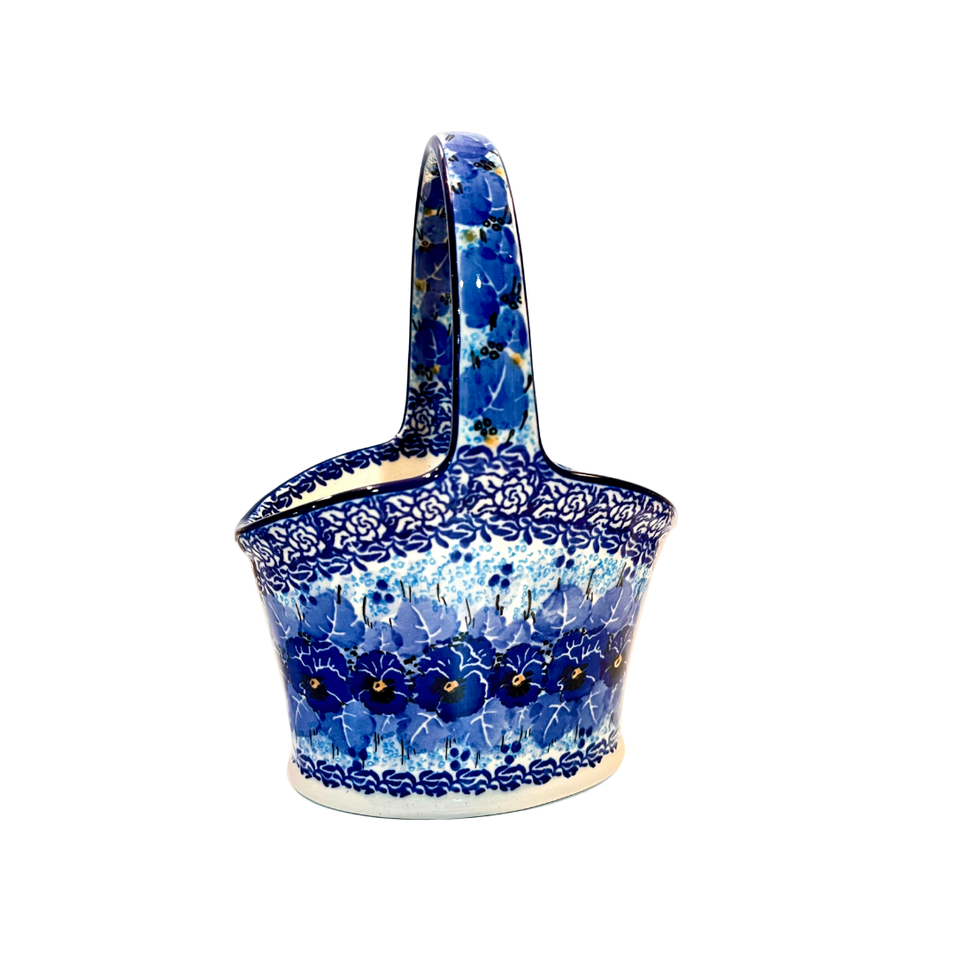 ca u3639 polish pottery 7.5 inch basket with handle