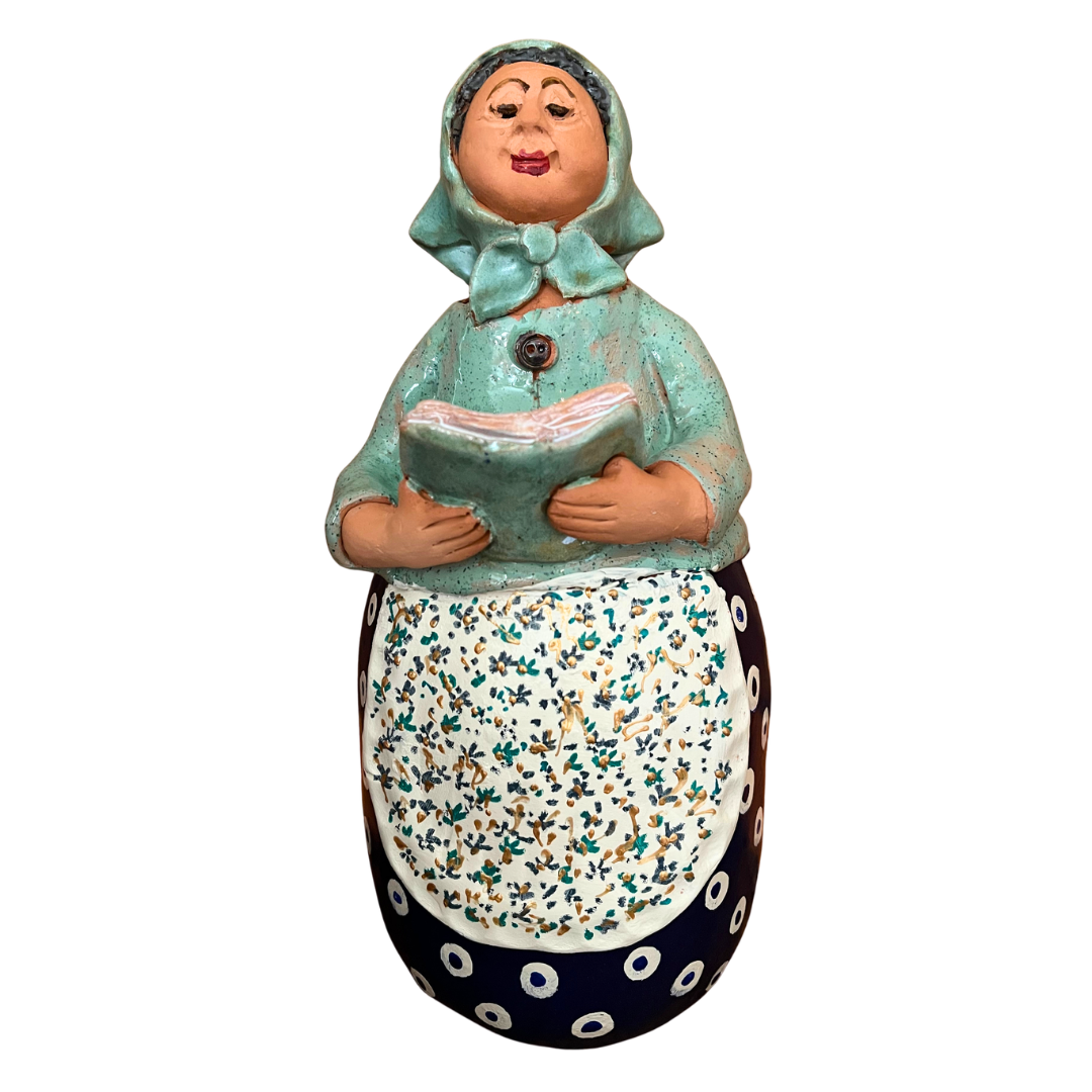 Polish Grannie Babcia with Book Handsculpted  Folk Art 12 inch 7676