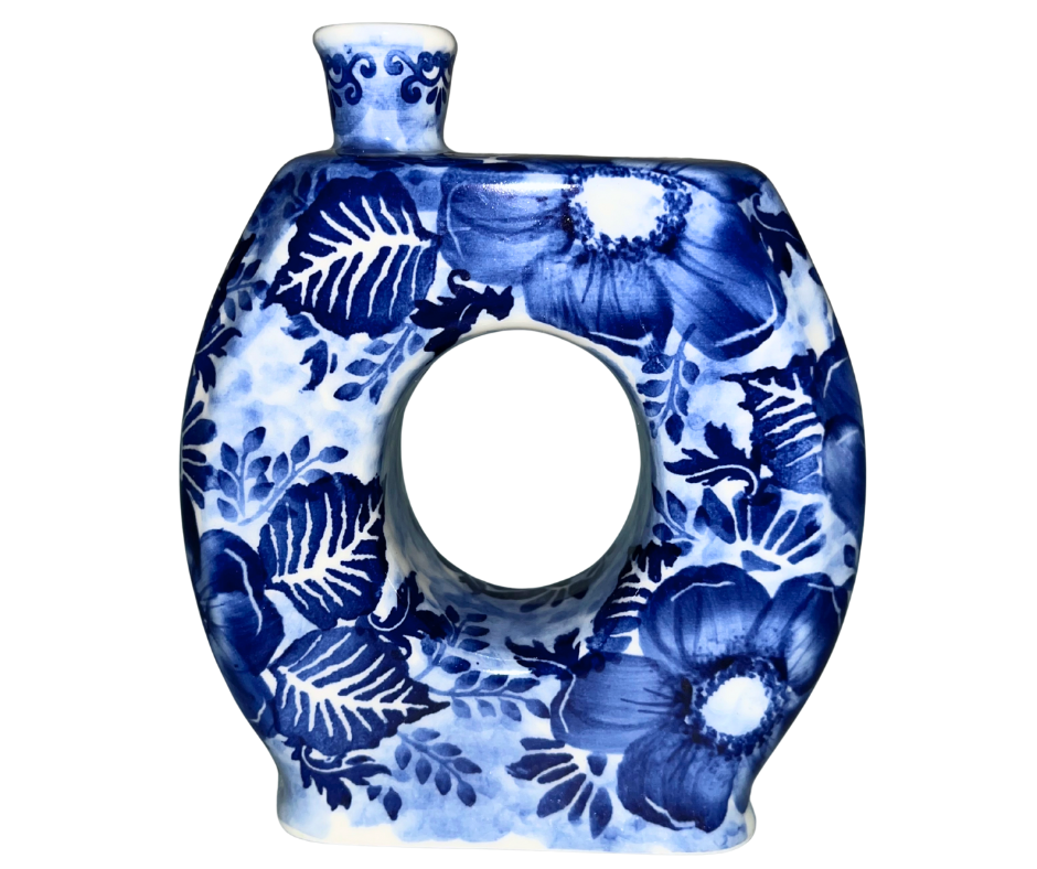 Limited Edition 2025 Polish pottery vase by Kaola Studio, signed by artist Aga K. Hand-painted floral design in rich blues. A collectible sculptural ceramic.