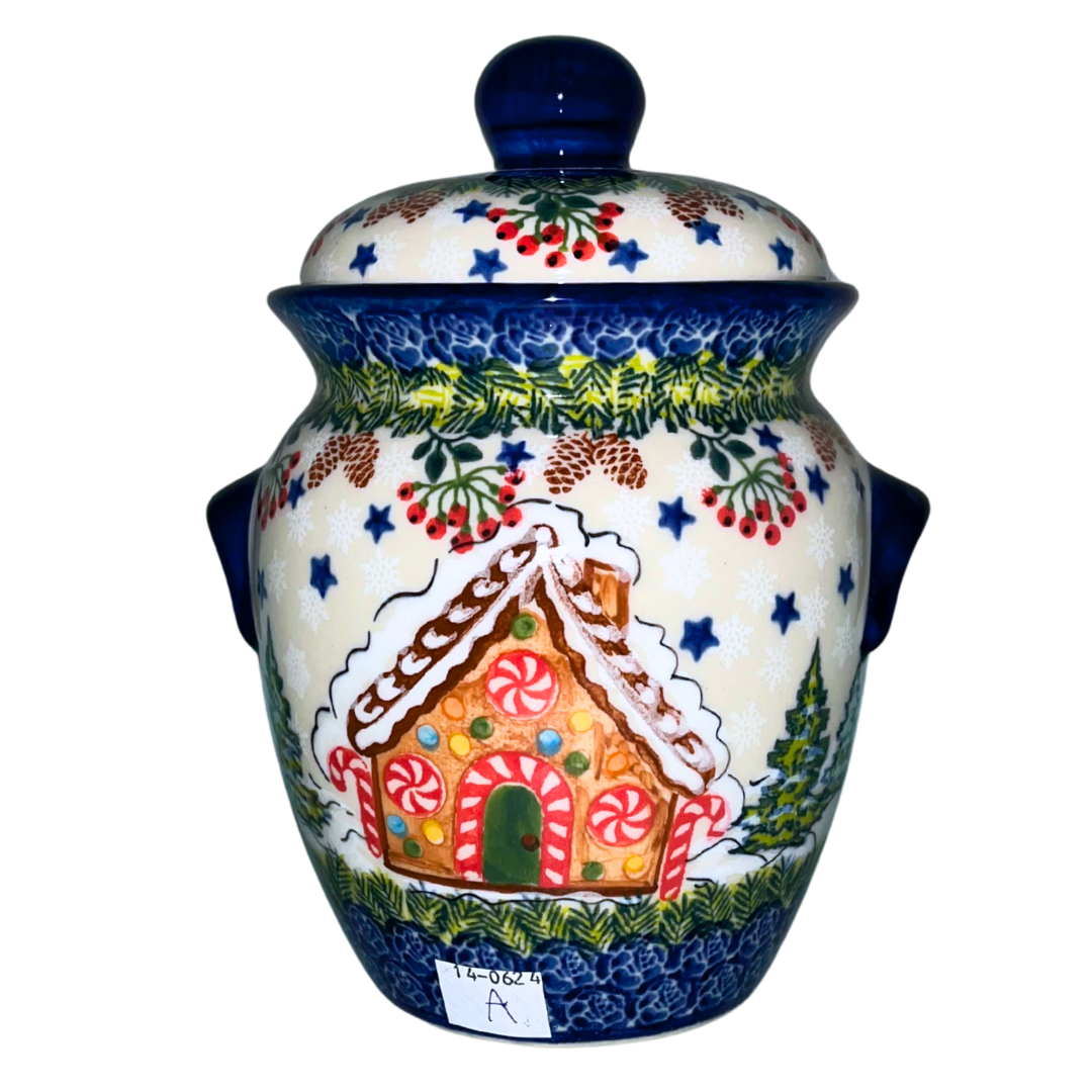 Kalich Polish Pottery Cookie Jar Container 25 oz Gingerbread Cottage