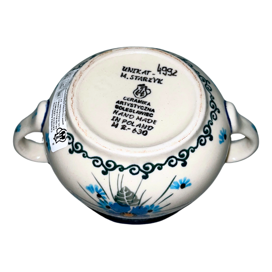 Ceramika Artystyczna pattern U4992 Polish pottery. Hand-painted blue Forget Me Not floral design on durable stoneware. Elegant, dishwasher safe, and perfect for everyday use or display.
