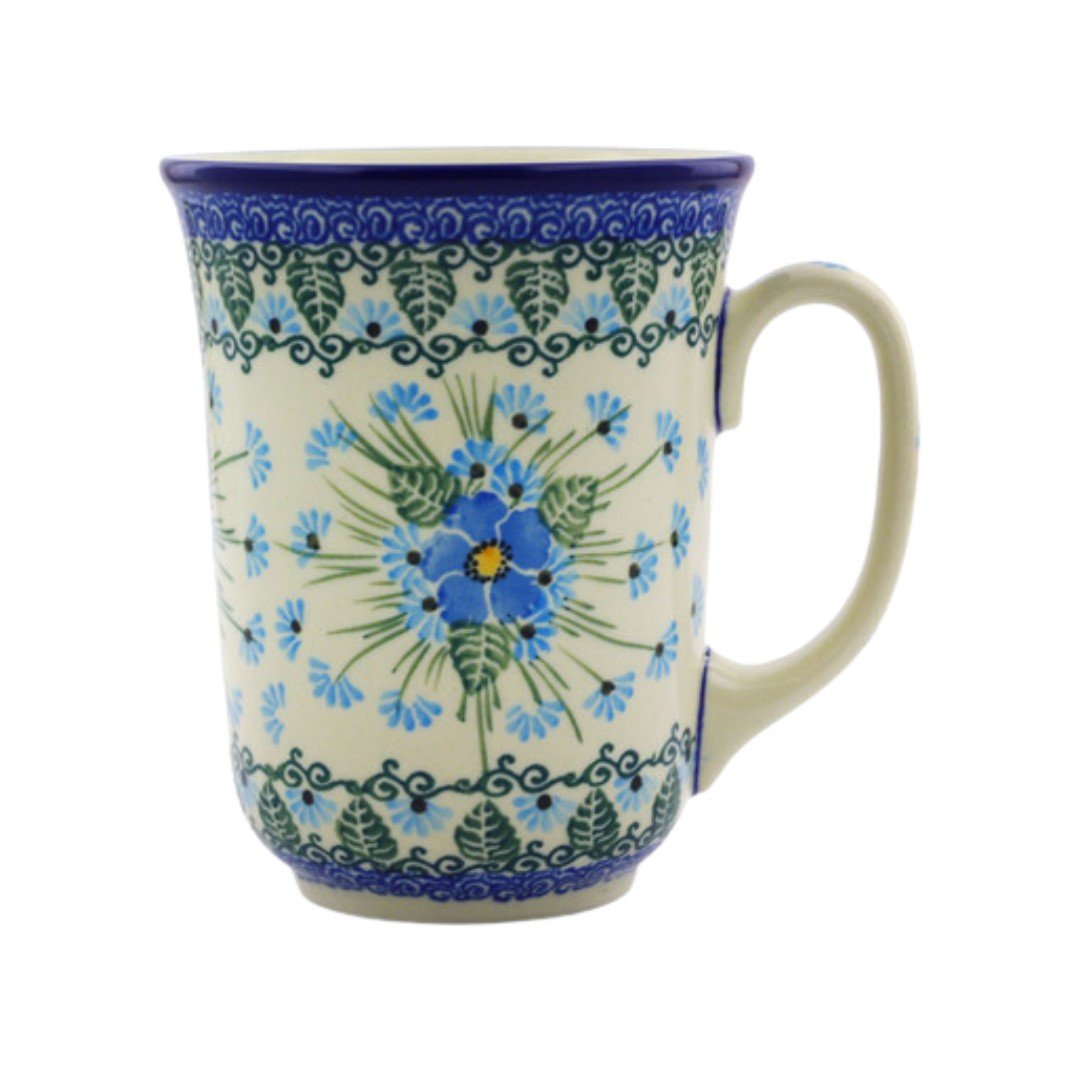 Ceramika Artystyczna pattern U4992 Polish pottery. Hand-painted blue Forget Me Not floral design on durable stoneware. Elegant, dishwasher safe, and perfect for everyday use or display.