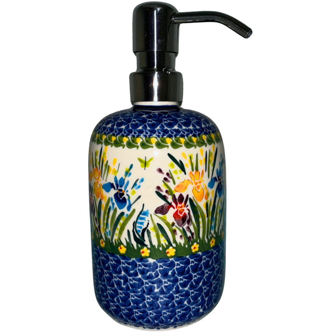 KALICH Polish Pottery Round Soap Pump. Iris, Pattern 895.