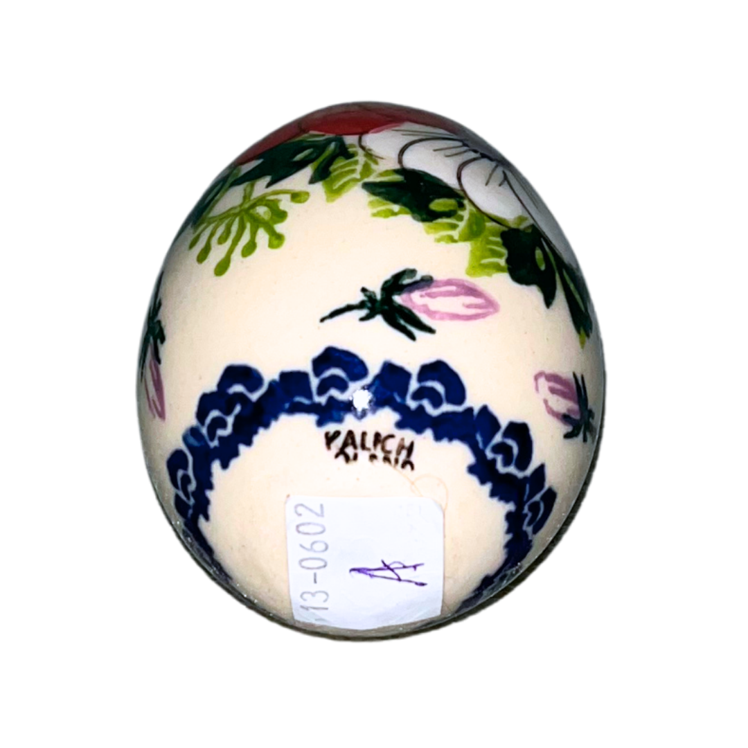 Kalich Polish Pottery Pattern 730 Red Poppy Garden, hand-painted red floral design with green foliage and cobalt accents, Bolesławiec stoneware, durable, dishwasher and microwave safe.