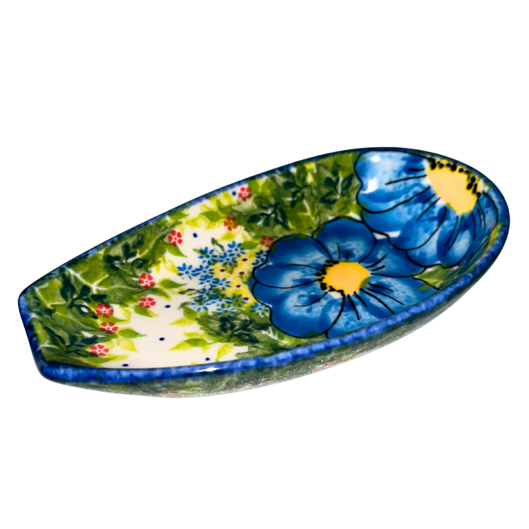 KALICH Polish Pottery 5 Inch Spoon Rest. Pattern 731 Blue Poppy Garden