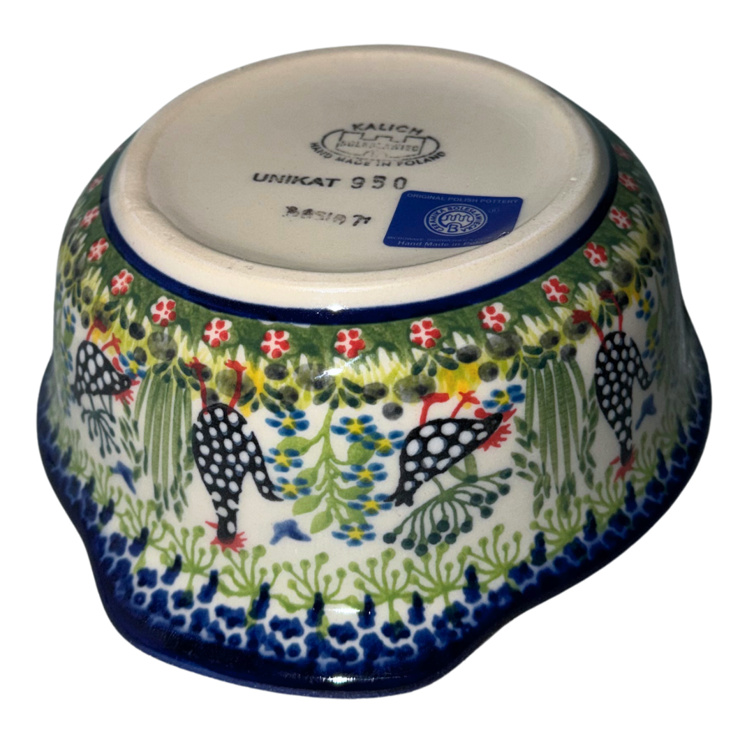 Ceramika Kalich Pattern 950 Polka Chicken Polish pottery with hand-painted hens and floral garden design. Authentic