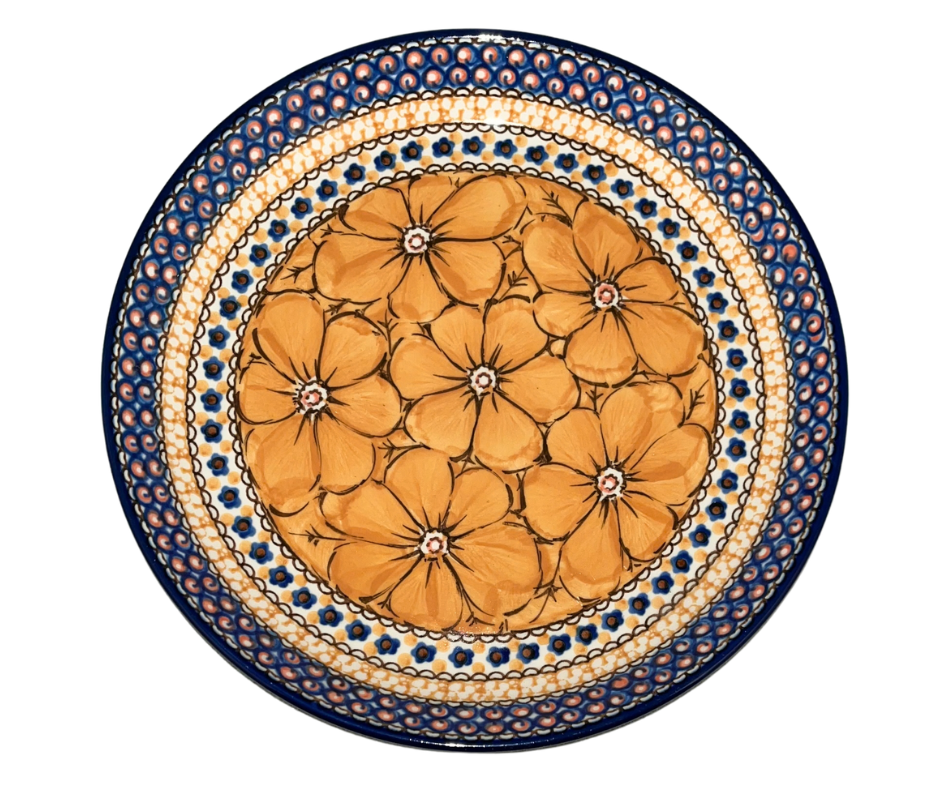 Ceramika Artystyczna U408B Polish Pottery 9 inch Rimmed Plate. J Chyla. Marigold Dreams