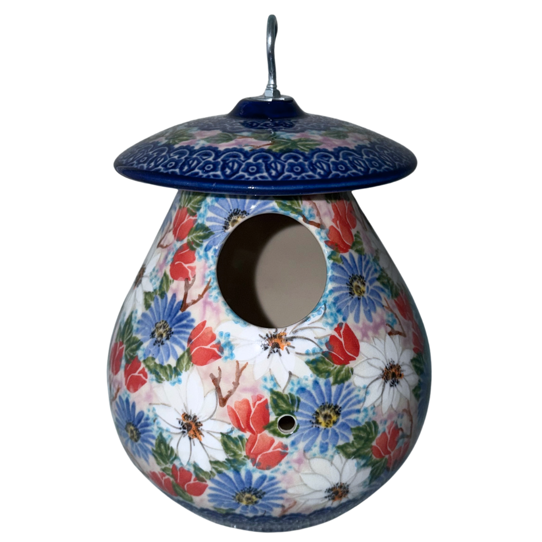 KALICH Polish Pottery Birdhouse White Daisy Garden