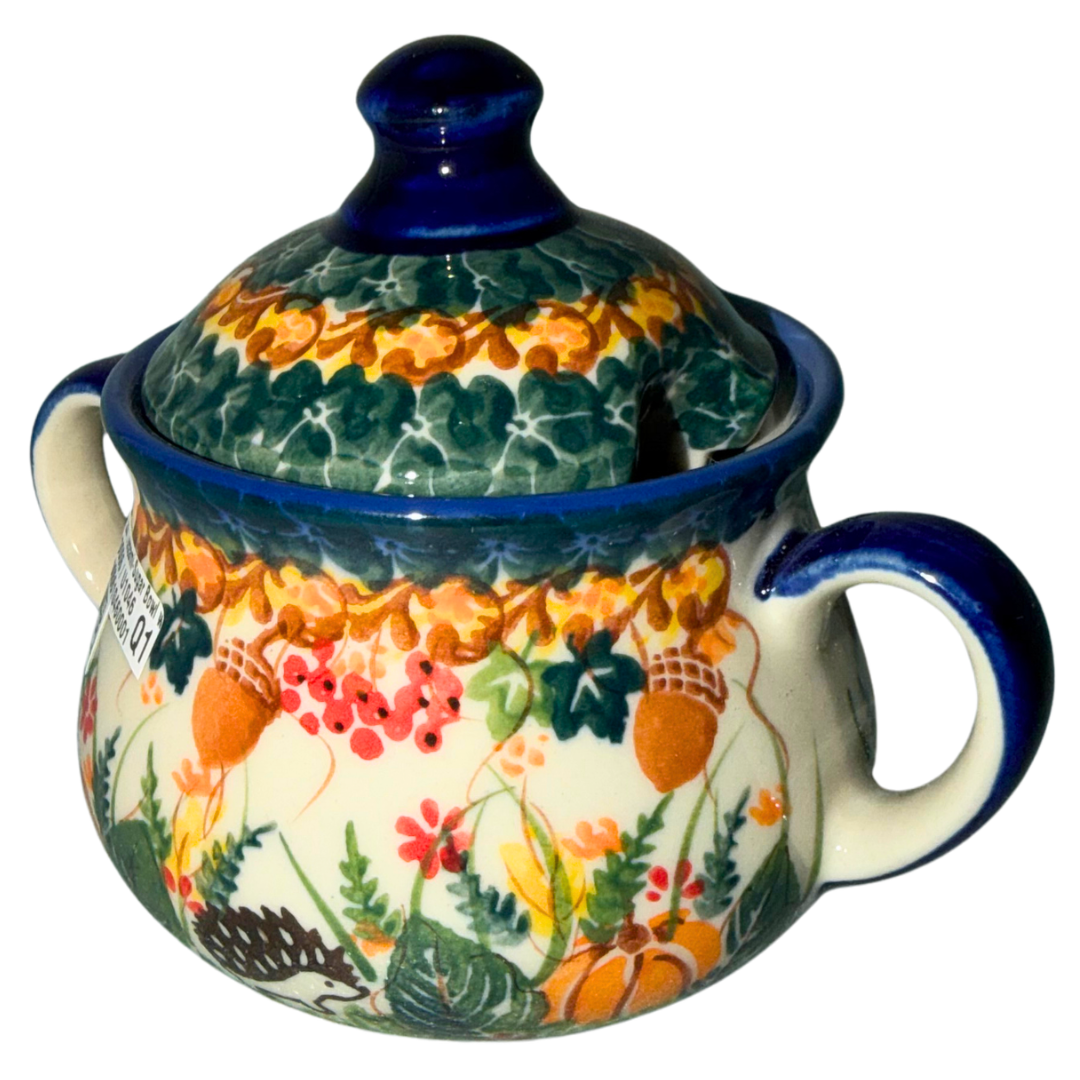 KALICH Polish Pottery Sugar Bowl Iza - Pattern 1046 Hedgehogs & Acorns