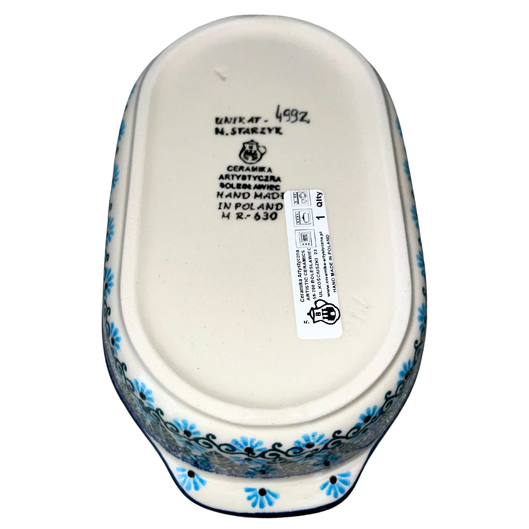 Ceramika Artystyczna pattern U4992 Polish pottery. Hand-painted blue Forget Me Not floral design on durable stoneware. Elegant, dishwasher safe, and perfect for everyday use or display.