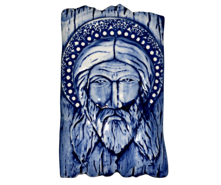 Kaola Studio Polish Pottery Religious Icon 6 x 4 inch Icon in Blue Wash